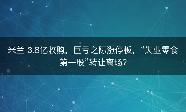 米兰 3.8亿收购,巨亏之际涨停板,“失业零食第一股”转让离场?